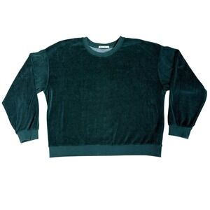 MARINE LAYER Velour Crewneck Pullover Sweatshirt Green Women XL Holiday 2021